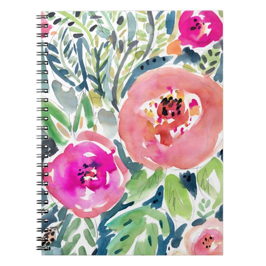 Vet Peach Painterly Waterverf Floral Notitieboek (Voorkant)