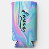 Vet Penseel Script Naam eindigt met een Aqua Iride Seltzer Blikjeskoeler (Voorkant)