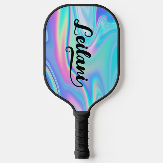 Vet Penseel Script Naam eindigt met I Aqua Iridesc Pickleball Paddle (Voorkant)