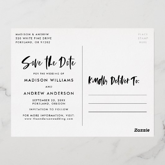 Vet penseelscript De datum opslaan Folie Uitnodiging Briefkaart (Achterkant)