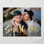 Vet penseelscript De datum opslaan Folie Uitnodiging Briefkaart (Voorkant)