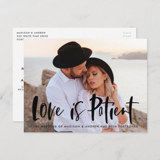 Vet penseelscript Love is Patiëntenuitstel Aankondigingskaart (Voorkant / Achterkant)