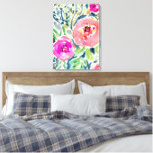 Vet Perzik Painterly Waterverf Bloemen Canvas Afdruk (Insitu (Slaapkamer))