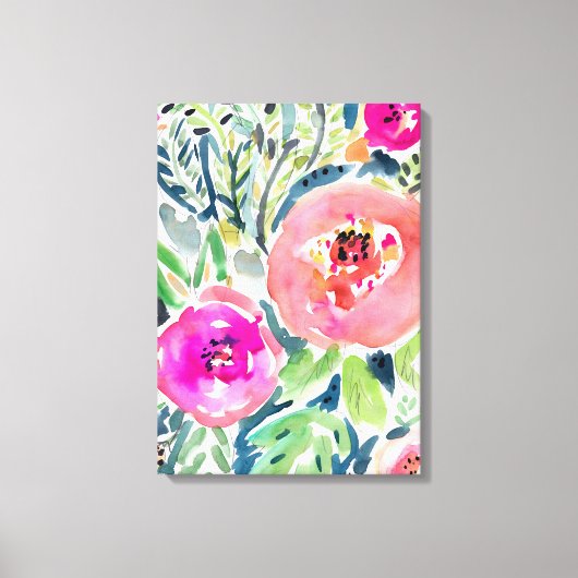 Vet Perzik Painterly Waterverf Bloemen Canvas Afdruk (Voorkant)