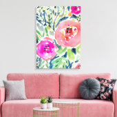 Vet Perzik Painterly Waterverf Bloemen Canvas Afdruk (Insitu (Woonkamer))