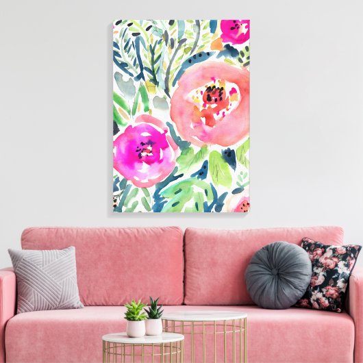 Vet Perzik Painterly Waterverf Bloemen Canvas Afdruk (Insitu (Woonkamer))
