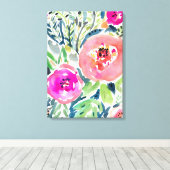 Vet Perzik Painterly Waterverf Bloemen Canvas Afdruk (Insitu (Houten vloer))