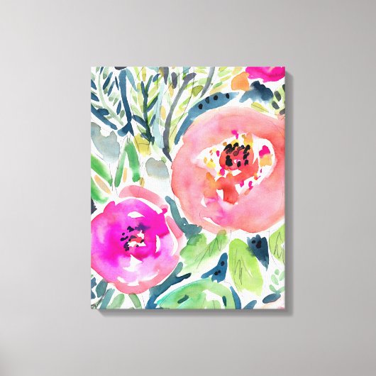 Vet Perzik Painterly Waterverf Bloemen Canvas Afdruk (Voorkant)