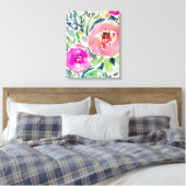 Vet Perzik Painterly Waterverf Bloemen Canvas Afdruk (Insitu (Slaapkamer))