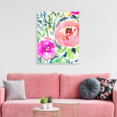 Vet Perzik Painterly Waterverf Bloemen Canvas Afdruk (Insitu (Woonkamer))