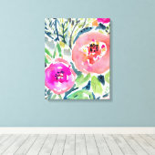 Vet Perzik Painterly Waterverf Bloemen Canvas Afdruk (Insitu (Houten vloer))
