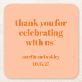 Vet Perzik Sinaasappel Retro Custom Wedding Bedank Kartonnen Onderzetters (Voorkant)