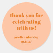 Vet Perzik Sinaasappel Retro Custom Wedding Bedank Ronde Sticker (Voorkant)