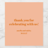 Vet Perzik Sinaasappel Retro Custom Wedding Bedank Wijn Etiket (Enkel label)