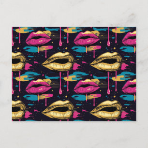 Vet Pop Art Lips Patroon met Levendige Druppels Briefkaart