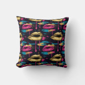 Vet Pop Art Lips Patroon met Levendige Druppels Kussen (Voorkant)