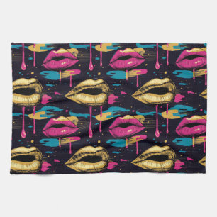 Vet Pop Art Lips Patroon met Levendige Druppels Theedoek