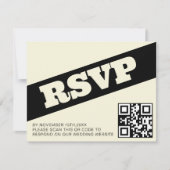 Vet QR RSVP Typografie Zwart Ecru Modern Bruiloft (Voorkant)