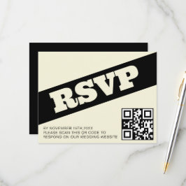 Vet QR RSVP Typografie Zwart Ecru Modern Bruiloft Kaartje