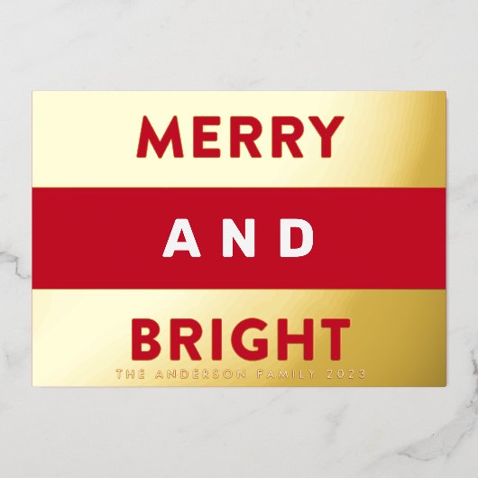 Vet Real Gold Modern Stripes Merry en Bright Folie Feestdagenkaart (Voorkant)