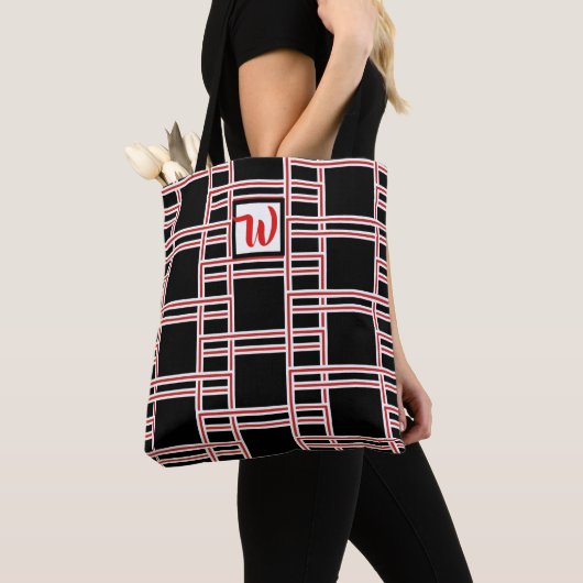 Vet Rechthoek Pijp Bracket Rood Wit Sjabloon Tote Bag (Dichtbij)