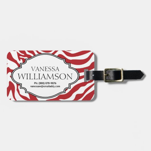 Vet RED Zebra Stripe Pattern - Gepersonaliseerd Bagagelabel (Voorkant horizontaal)