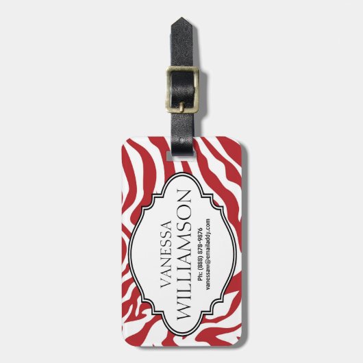 Vet RED Zebra Stripe Pattern - Gepersonaliseerd Bagagelabel (Voorkant verticaal)