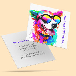 Vet Regenboog Hond Pet Sitter Hond Walker Custom Vierkante Visitekaartje