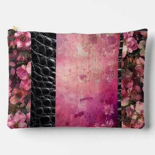 Vet reptiel, roze bloemenzwart etui