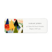 Vet Retro Abstract kerstlandschapsadres Etiket (Voorkant)