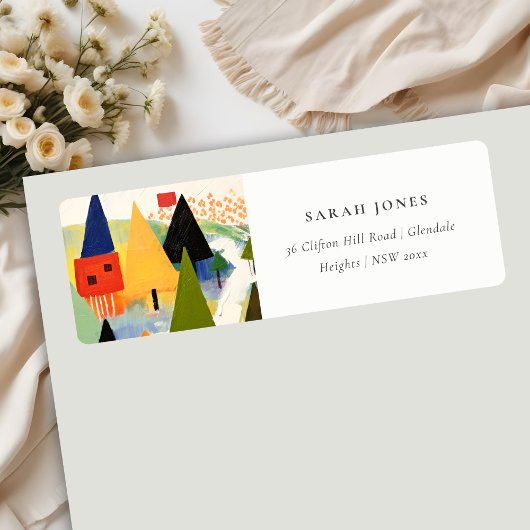 Vet Retro Abstract kerstlandschapsadres Etiket