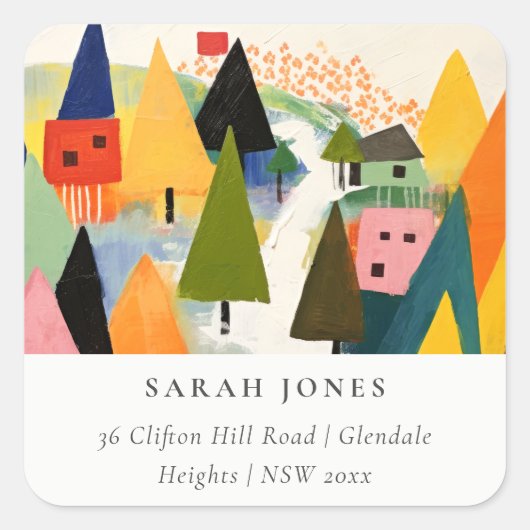 Vet Retro Abstract kerstlandschapsadres Vierkante Sticker (Voorkant)