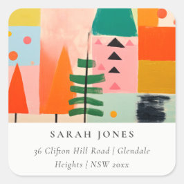 Vet Retro Abstract kerstlandschapsadres Vierkante Sticker