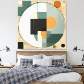 Vet Retro: Abstracte cirkels & rechthoeken Canvas Afdruk (Insitu (Slaapkamer))