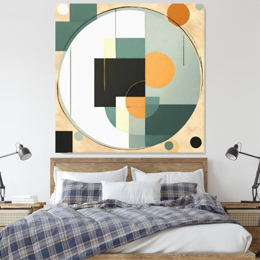 Vet Retro: Abstracte cirkels & rechthoeken Canvas Afdruk (Insitu (Slaapkamer))