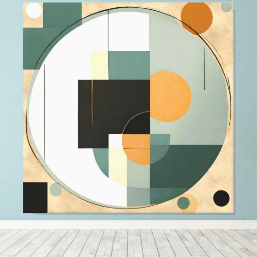 Vet Retro: Abstracte cirkels & rechthoeken Canvas Afdruk (Insitu (Houten vloer))