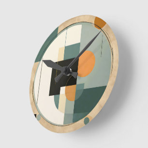 Vet Retro: Abstracte cirkels & rechthoeken Ronde Klok