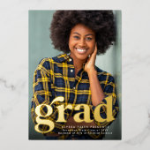 Vet retro afstudeerder één foto afstuderen aankond folie uitnodiging (Voorkant)