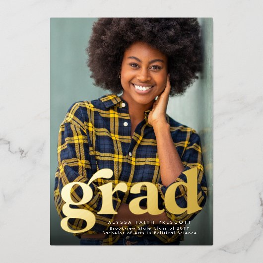 Vet retro afstudeerder één foto afstuderen aankond folie uitnodiging (Voorkant)