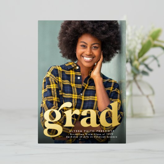 Vet retro afstudeerder één foto afstuderen aankond folie uitnodiging