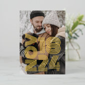 Vet Retro Bruiloft Bewaar de datum Foto Folie Uitnodiging (Staand Voorkant)