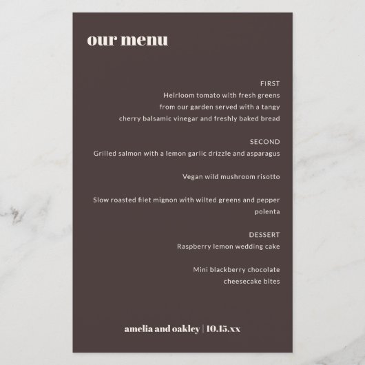 Vet Retro Bruin Ivoor Trouwmenu op Maat (Voorkant)