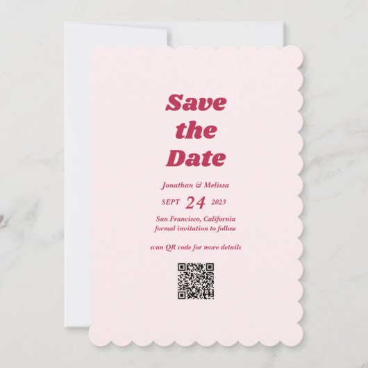 Vet Retro Chic Viva Magenta Roze QR code Bruiloft Save The Date (Voorkant)
