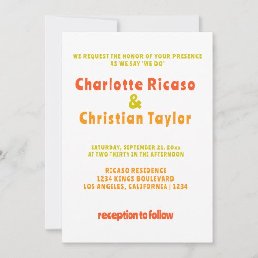 Vet Retro Citrus Bruiloft Kaart (Voorkant)