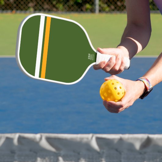 Vet Retro Donkergroen Wit Geel Racing Stripes Pickleball Paddle (Insitu)