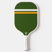 Vet Retro Donkergroen Wit Geel Racing Stripes Pickleball Paddle (Voorkant)