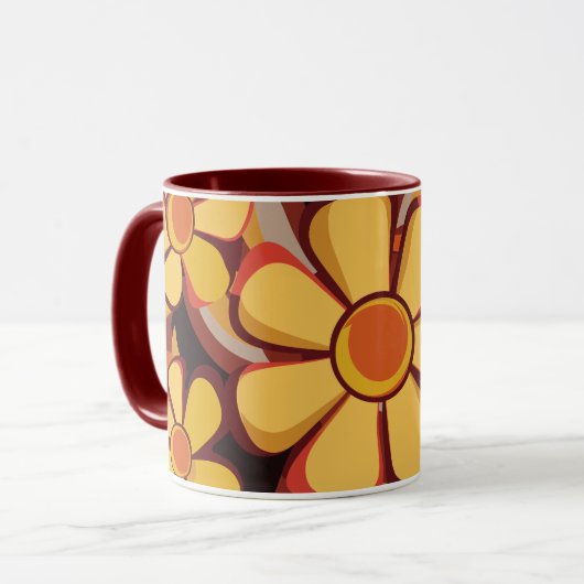 Vet Retro Floral Swirl Design Mok (Voorkant links)