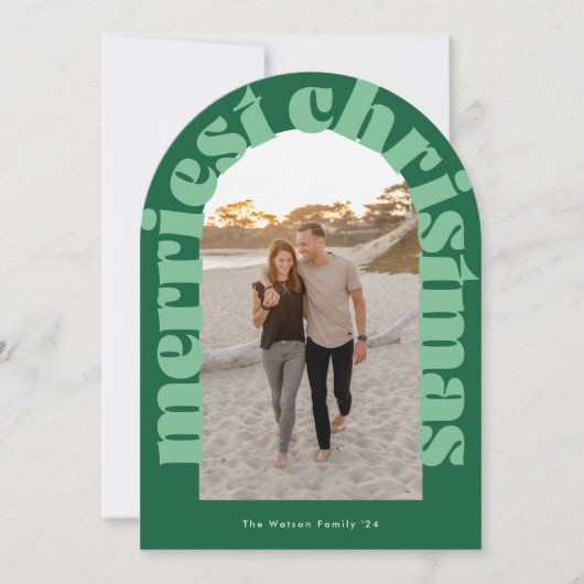 Vet Retro Groene Foto Merriest Arch Holiday Kaart (Voorkant)