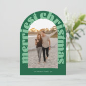 Vet Retro Groene Foto Merriest Arch Holiday Kaart (Staand voorkant)