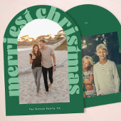 Vet Retro Groene Foto Merriest Arch Holiday Kaart